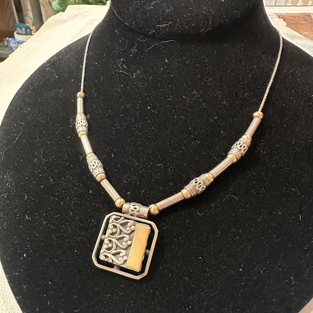 Artist made in Israel sterling and gf beaded necklace with pendant vintage